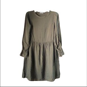 Anthropologie LACAUSA Parkington Puff Sleeve Shift Mini Dress Olive Green - S